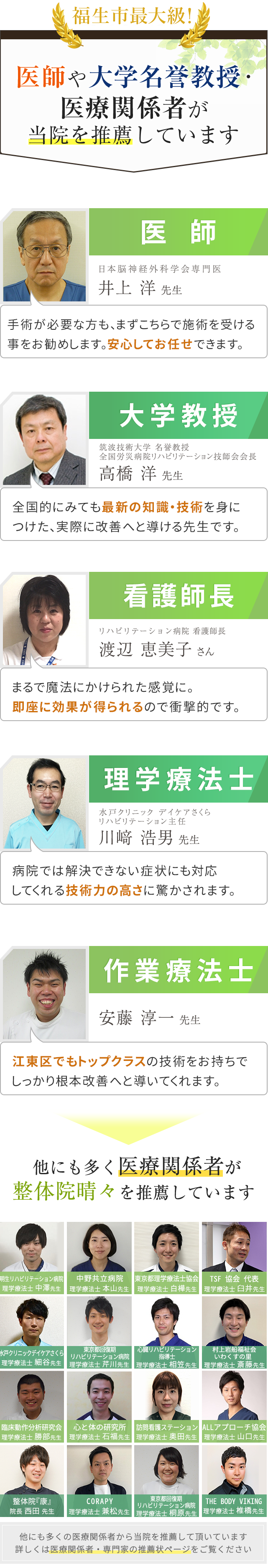 医師や大学名誉教授・医療関係者が当院を推薦しています